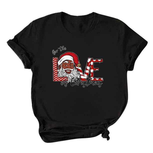 Camiseta con estampado navideño de manga corta con cuello redondo informal para mujer Pompotops hfajkhk124643