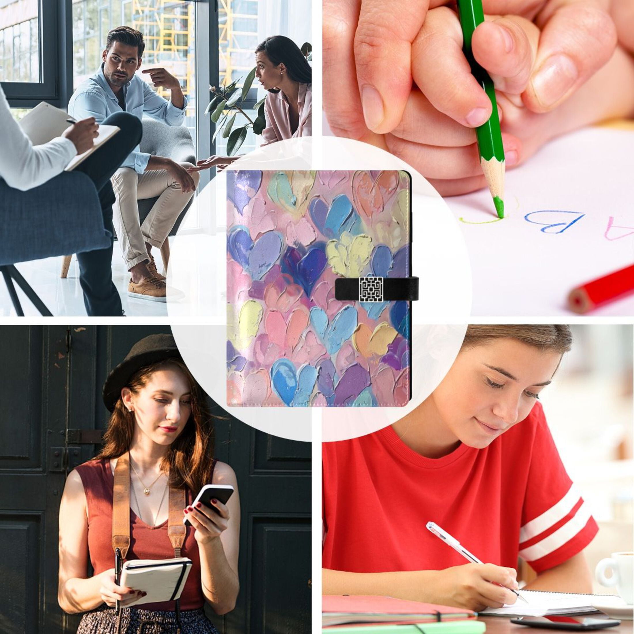 Leather Planner Leather Notebook Notebook Journal Binder Design Pen Pocket Design Convenient for Storage Pink Heart