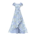 thumbnail image 4 of FINALGANG Girls Kids Square Neck Short Flutter Sleeve Floral Print Waist Tie Bow High Low Slit Hem Flowy Summer Maxi Dress For Chld Trendy Dress 5-6 Years, 4 of 4