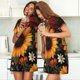 thumbnail image 4 of Easygdp Sunflower Floral Butterfly Camisón de manga corta para mujer, informal, estampado, 4 of 6