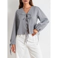 thumbnail image 3 of Biezeib Women T-shirt Elegant Long Sleeve Tie-up Plaid Loose Ladies Fall Tops Streetwear, 3 of 6