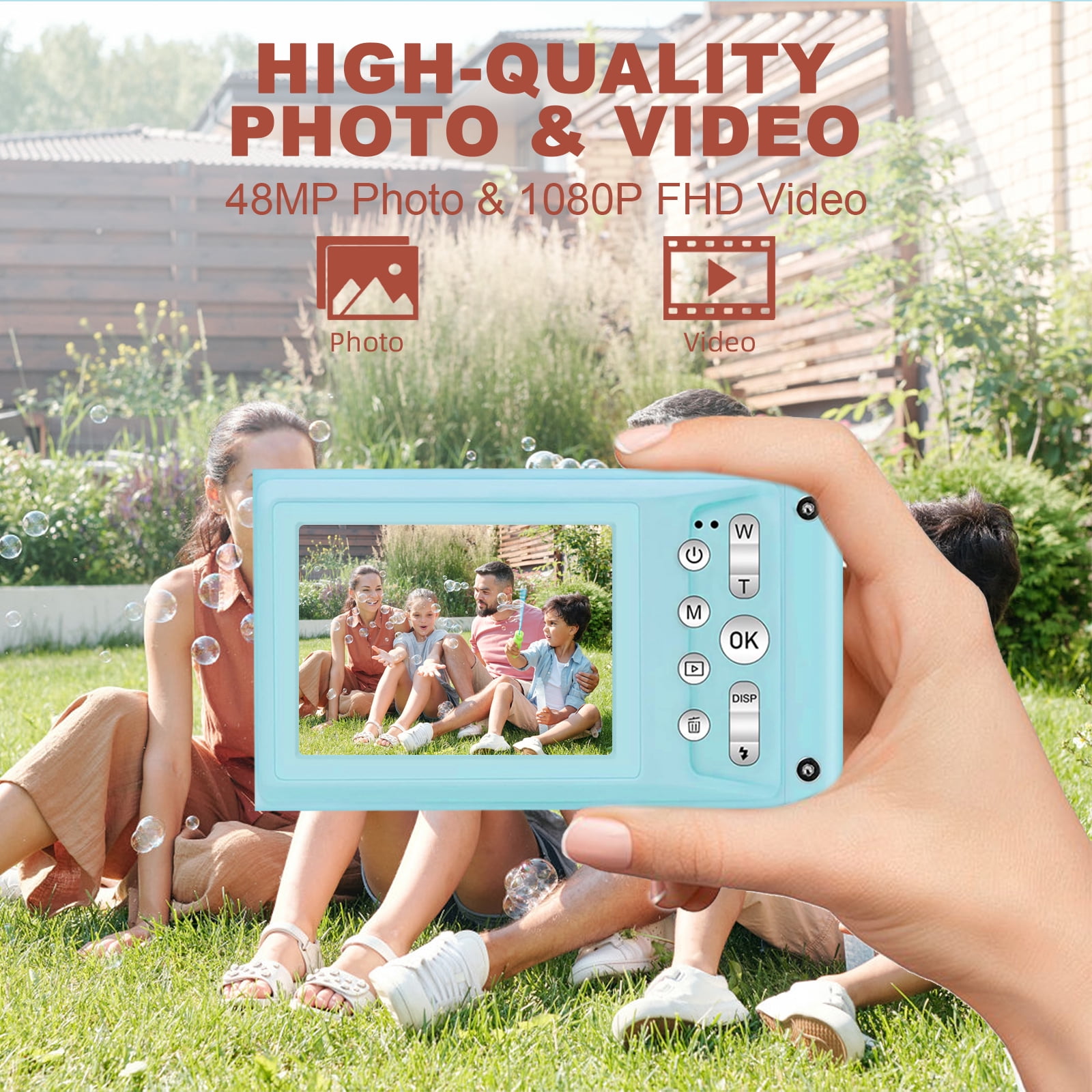 Jazeyeah FHD 1080P Kids Digital Camera, 16X Zoom Anti Shake, 48MP, with 32GB Memory Card & Autofocus, Blue