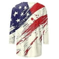 thumbnail image 4 of GaThRRgYP Plus Size Tops under 10.00,Ladies' Independence Day Printed Round Neck Three Quarter Sleeve 3/4 Sleeve T-shirt Loose White XXXXXL, 4 of 5