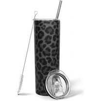Black Leopard Tumbler, Tumbler with Lid and Straw-Leopard, Cheetah Print-Stainless Steel Insulated-Skinny Tumbler for Women Mom Girls Daughter Teenage Girls-Travel Iced Coffee Cup Mug-20 oz Tumbler
