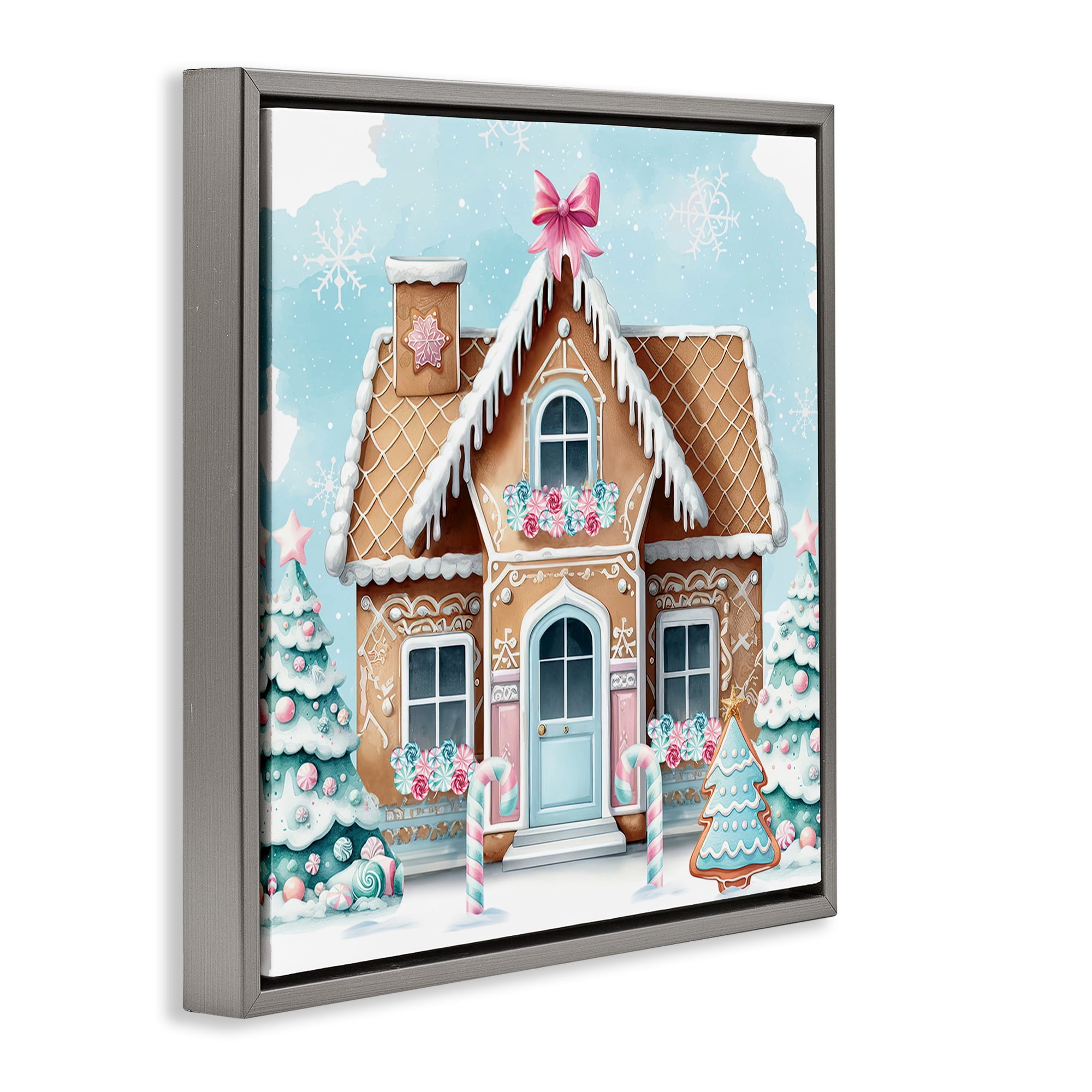 Stupell Industries Fancy Gingerbread House Holiday Painting Gray Floater Framed Canvas Art Prints Wall Art, 25 x 25