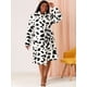thumbnail image 3 of Women's Plus Size Sleepwear Robe Cow Print Self Tie Waist Mid-Length Nightgown 3X White, 3 of 6