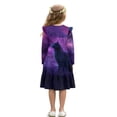 thumbnail image 2 of FKELYI Girls Crewneck Dress A-Line Tiered Swing Dress Purple Black Cat Print Ruffle Long Sleeve Fall Sundress Midi Playwear for Party Birthday, 3-4 Y, 2 of 6