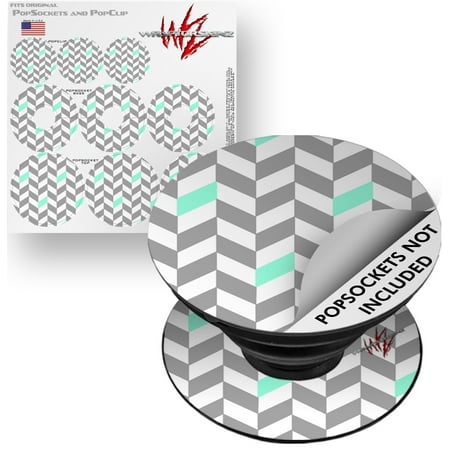 Decal Style Vinyl Skin Wrap 3 Pack for PopSockets Chevrons Gray And Seafoam (POPSOCKET NOT INCLUDED) by WraptorSkinz