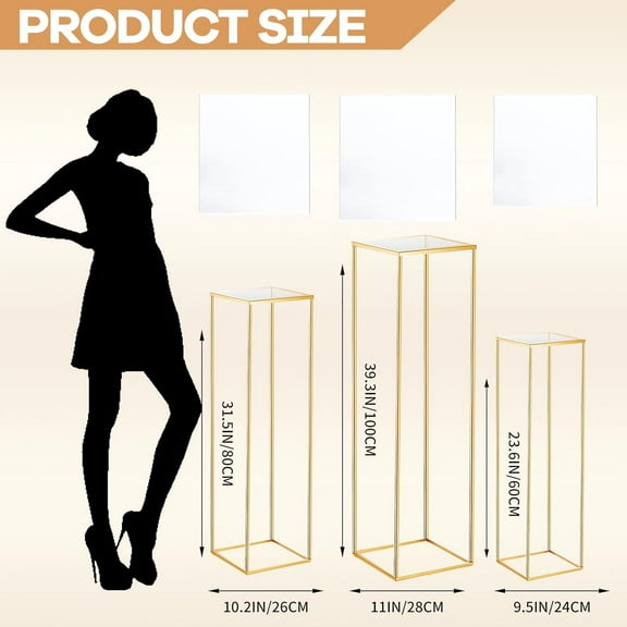 3pcs Gold Metal Plant Stand Cylinder Pedestal for Weddings Parties Display