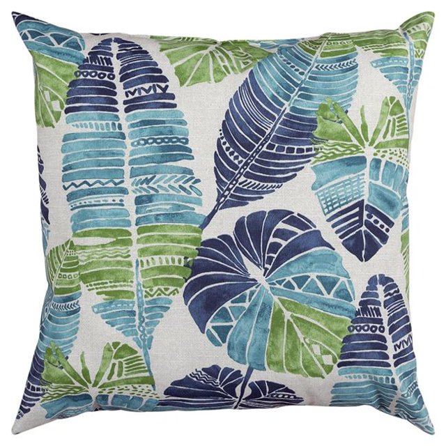 HomeRoots 403545 Bleu Tropical Feuilles Intérieur et Extérieur Jeter Oreiller