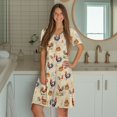 thumbnail image 5 of Yuyamidu Elegant Women's Sleep Dress Rooster Chicken Pattern Short Sleeves Knee-Length Nightgown for Summer Cooling Moisture-Wicking Sleep Shirt Loose Fit Nightwear, 5 of 7