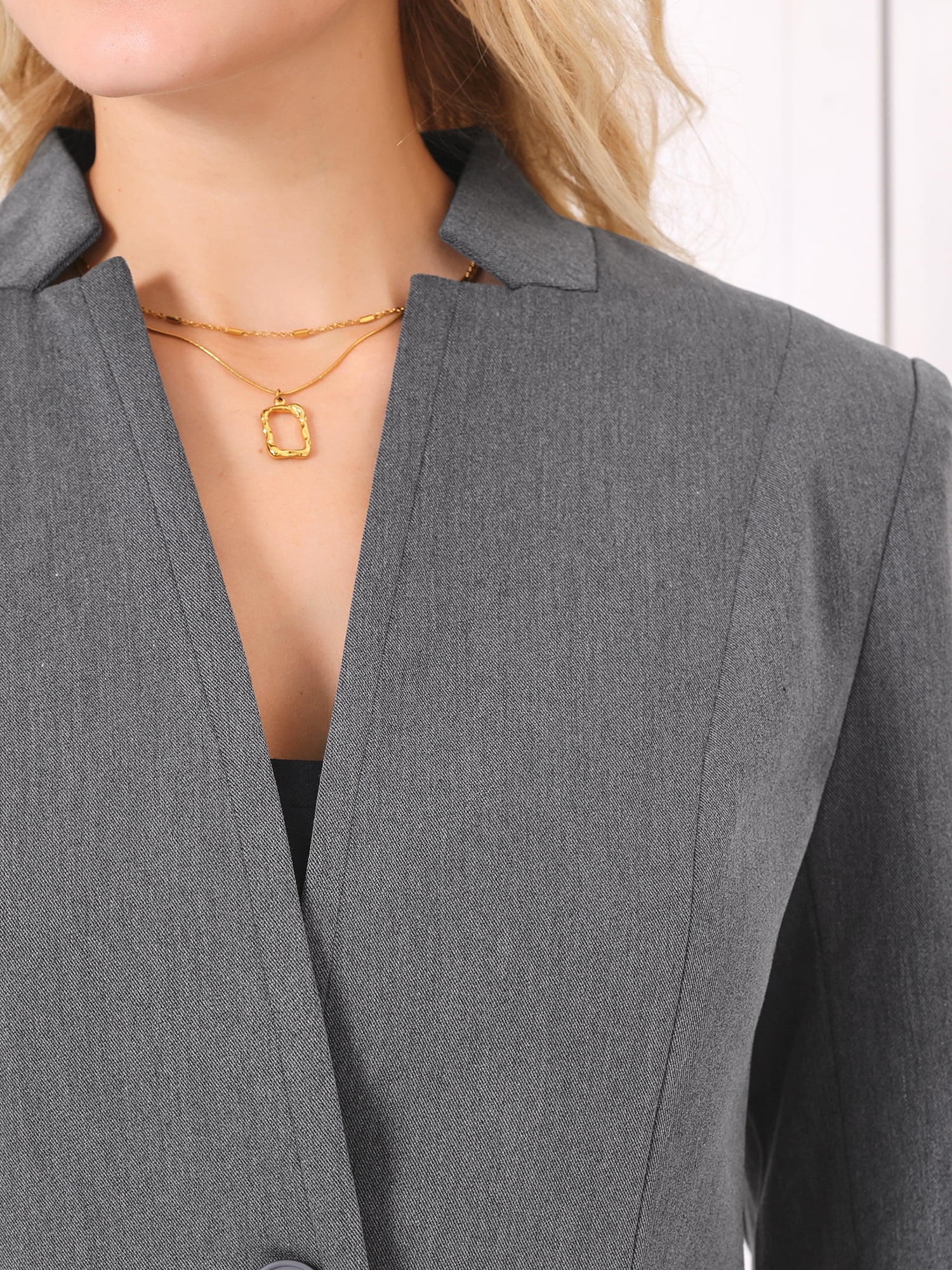 DARING DIVA Women's Button Closure Front Open Formal Suit Jacket M Grey
