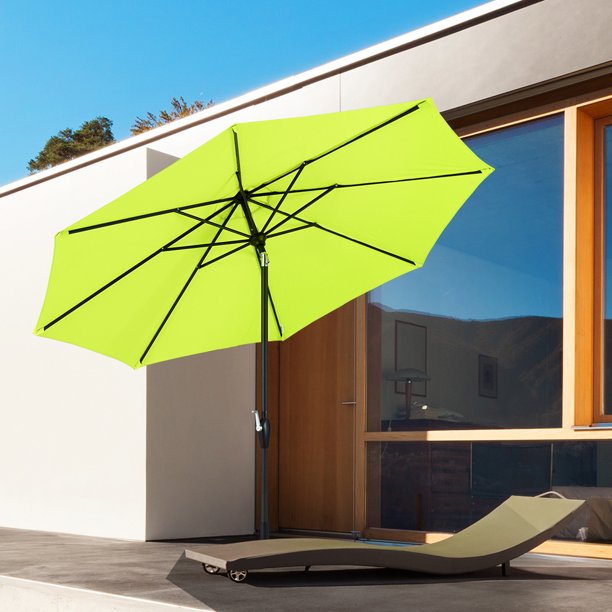 Lowestbest 9ft Patio Solar Umbrella Heavy Duty Outdoor Market Patio Umbrella W Push Button Tilt Apple Green Walmart Com Walmart Com