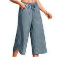thumbnail image 2 of ameIAEA Womens Wide Leg Capri Pants Elastic Waist Drawstring Cropped Trousers with Pockets, 2 of 7