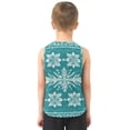thumbnail image 3 of Intricate Turquoise White Knit Pattern Vest Undershirt Tank Top Sleeveless Quick Dry 6Y, 3 of 7