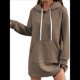 thumbnail image 1 of Suéter Deportivo Informal de Larga con Cordón y Cuello de Gofre para Mujer, Holgado, con Capucha y Bolsillos Color Café XL, 1 of 3