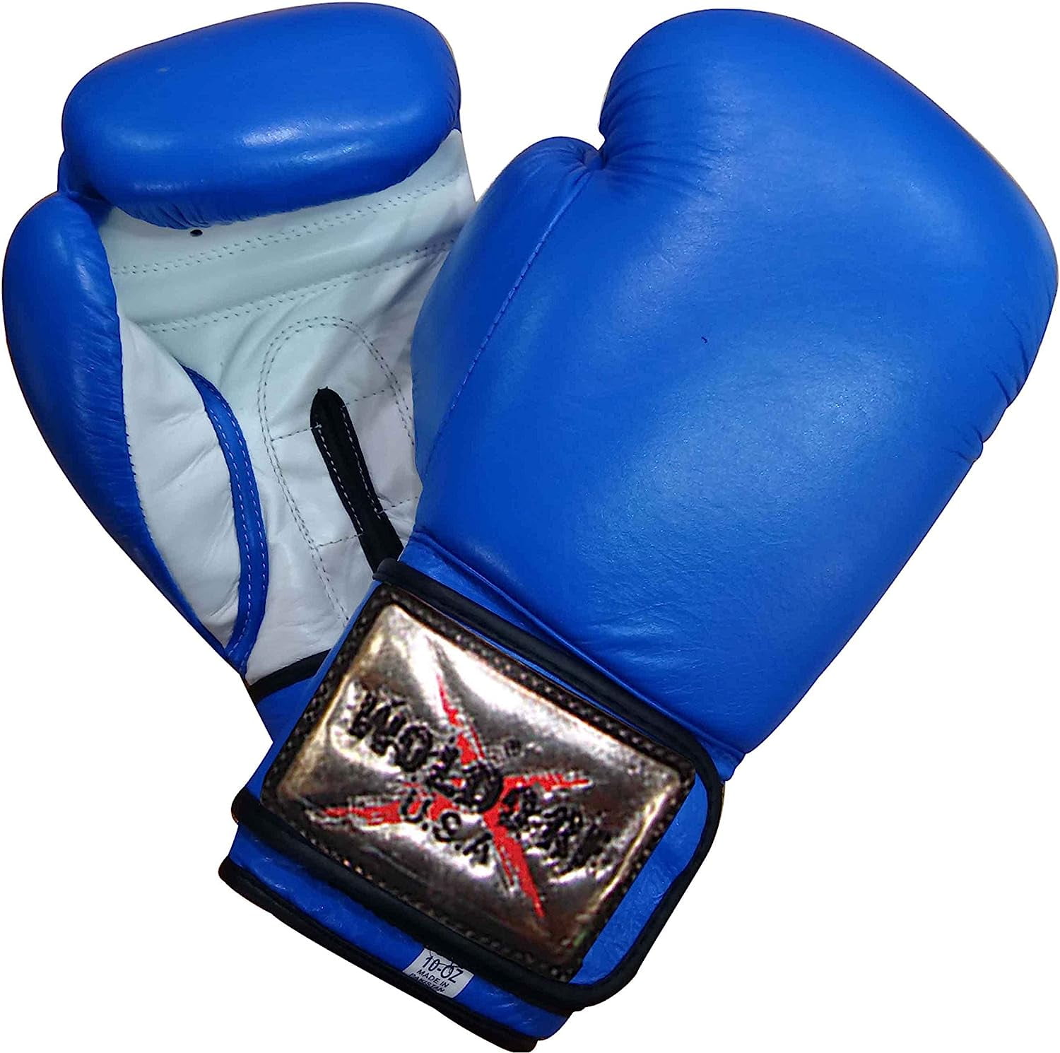 Woldorf Boxing Gloves in Leather Blue 16oz Sparring, Grappling, Kickboxing, Fighting Gloves