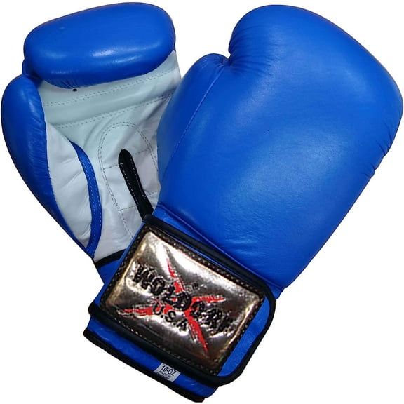 Woldorf Boxing Gloves in Leather Blue 16oz Sparring, Grappling, Kickboxing, Fighting Gloves, Muay Thai Training Gloves, Heavy Bag Gloves for Speed Punching