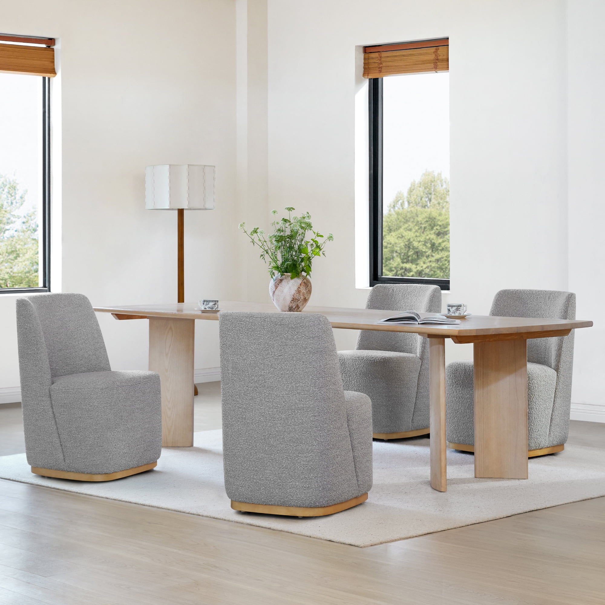 Spruce & Spring Modern Upholstered Dining Chair with Hidden Casters & Wood Base Set of 2, Grey