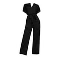 thumbnail image 3 of Baqcunre One Piece Jumpsuits For Women Women'S V Neck Short Sleeved Belt Casual Fashion Jumpsuit Womens Shorts Womens Pants Black L, 3 of 4