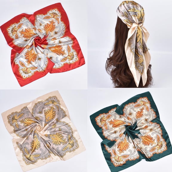 3pcs Large Square Satin Head Scarf, 35” Satin Hair Scarves Silk Bandana Scarf Headscarf for Women