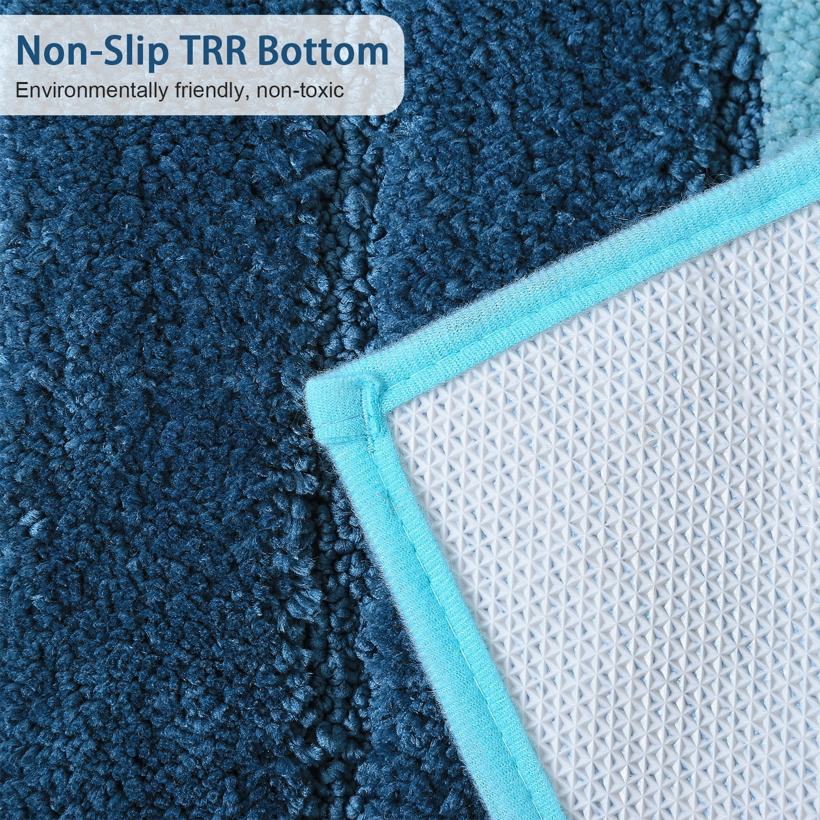 Striped Bathroom Rug Gradient Bath Mat Non-Slip Door Mats Soft Shaggy Thick Bath Rugs Absorbent machine washable Floor Mats for Bath Room, Toilet, Bedroom, Kitchen，20''x 32''，Blue
