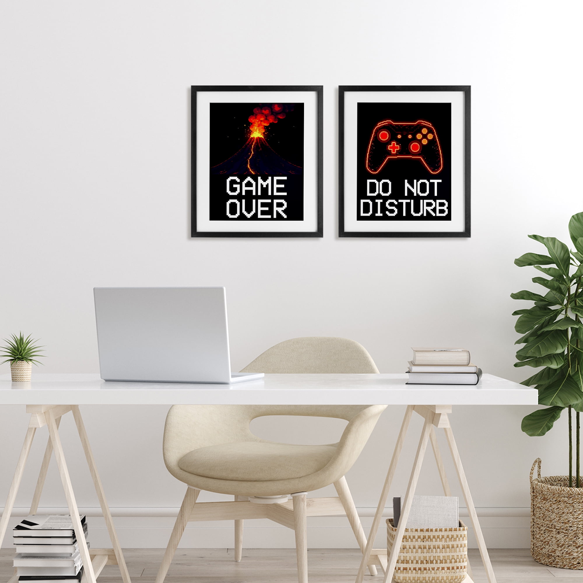 Pixel Game Sentiments 2 Piece Black Framed Print Under Glass Set, design by Kim Allen