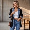 thumbnail image 5 of Hsovts Women Knit Denim Spliced Fashion Jacket Long Sleeve Button Down Color Block Coat Loose Silhouette Fall Winter Layering Outfits Black 2xL, 5 of 6