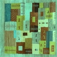 thumbnail image 1 of Ahgly Company Machine Washable Indoor Square Abstract Turquoise Blue Contemporary Area Rugs, 6' Square, 1 of 4