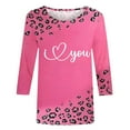 thumbnail image 4 of Summer Tops for Women Viikei Womens Tops Clearance,Long Sleeve Shirts for Women Fall Womens Tops,Ladies' Valentine's Day Printed Round Neck Three Quarter Sleeve 3/4 Sleeve T-shirt Loose Top Pink XL, 4 of 5