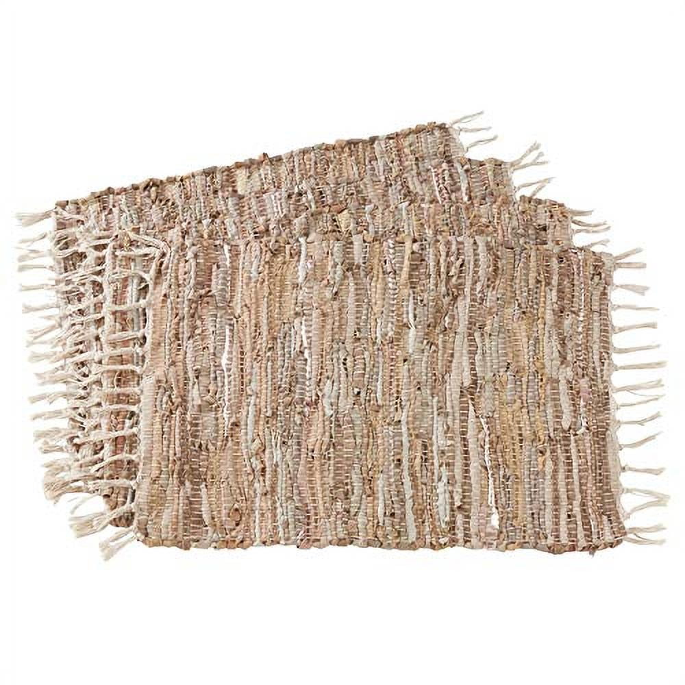 Natural Cotton and Leather Chindi Placemats, Set of 4