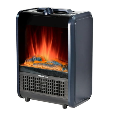 

Comfort Zone 1200W Ceramic Portable Electric Table Top Fireplace Heater Adjustable Thermostat Simulated Flame Matte Blue