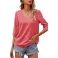 thumbnail image 2 of Langwyqu Solid Color Women Half Sleeve V Neck Casual Shirt Tops, 2 of 4