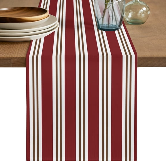 Table Runners 36 Inches Long Dress Scarves, Red Brown Striped Farmhouse Kitchen/Dining Table Decor Table Runner, Short Coffee Tablerunners, Modern Farmhouse Vertical Stripes 13x36 Inch