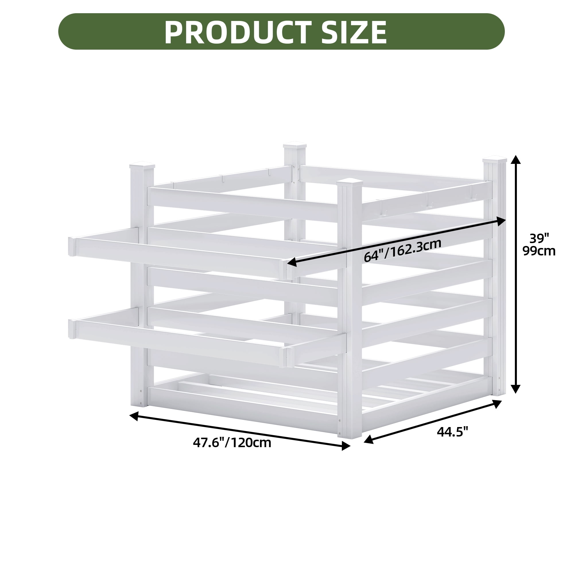 Uforic Outdoor Waterproof Storage Organizer with 6 Hooks, Pool Deck Box, Patio Bin, 64"W x 47"L x39"H, White