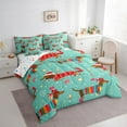 thumbnail image 3 of Feelyou Brown Dachshund Child Bedding Comforter Set 7pcs, Kawaii Christmas Animal Queen Bedding Sets, Cartoon Bowknot Bell Reversible Queen Sheet Sets, Microfiber Bedroom Decor, 3 of 7