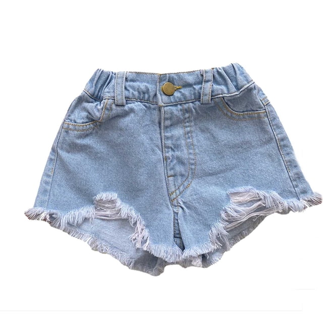 Odeerbi 2-11 Años Niñas Verano Pantalones Cortos de Denim Rasgados Pantalones Cortos de Jeans Color Sólido Pantalones Cortos Lindos