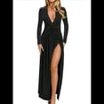 thumbnail image 3 of Vestido de Larga para Mujer, Cuello en V, Cintura Cruzada, Vestidos Formales Largos de Cóctel, Atuendos para Salidas Nocturnas Negro XL, 3 of 9