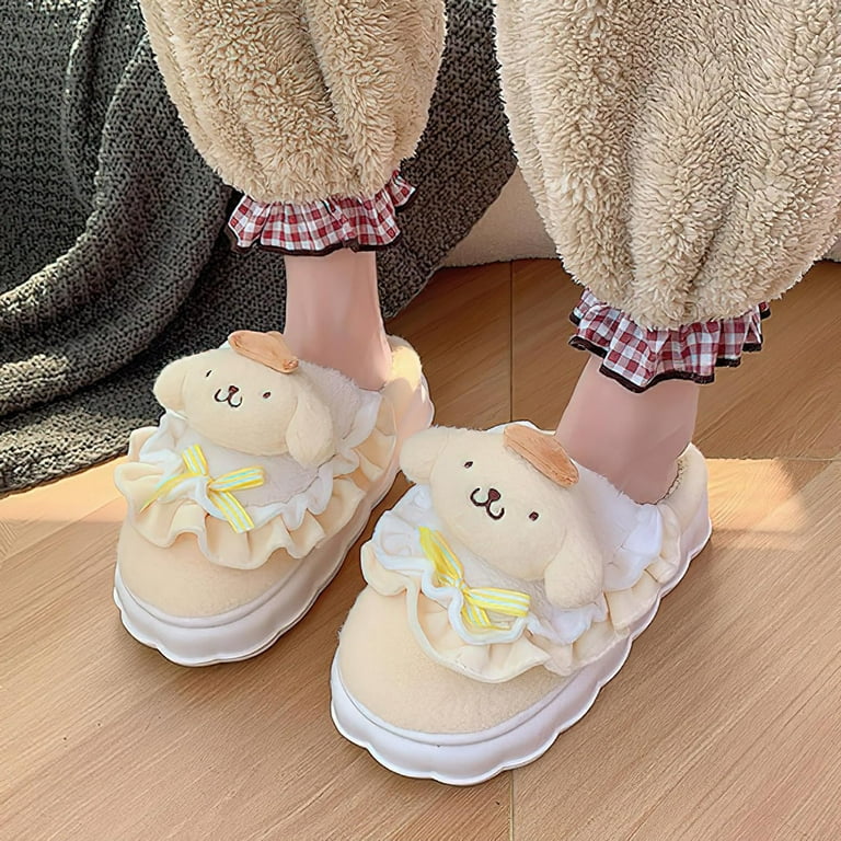 Kawaii Slippers Cute Furry Slides Cartoon Womens Four Seasons Home Cotton Slippers Mute Cottons Slides Indoor House Home Shoes For Women Walmart