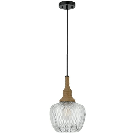 Rustic Pendant Light - 60W Glass Shade with Burlap Rope Accent - Farmhouse Lighting Fixture