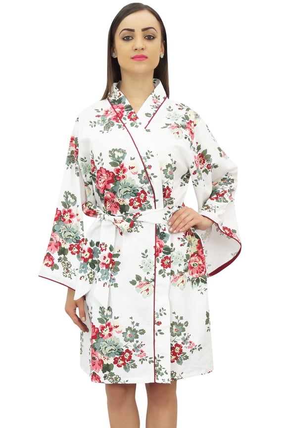 Floral Printed Bridal Full Sleeve Kimono Robe With Belt Coverup Wrap - 20
