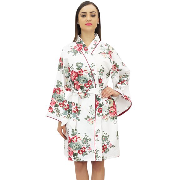 Bimba Floral Printed Bridal Full Sleeve Kimono Robe With Belt Coverup Wrap - 18