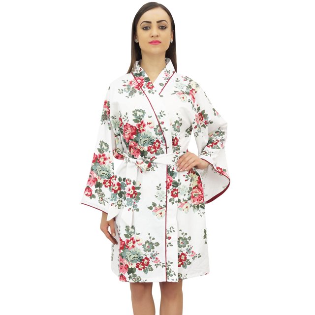 Bimba Floral Printed Olive Green Short Kimono Robe Bridesmaid Nightwear Wrap-12