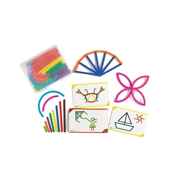 edxeducation Junior GeoStix - 200 Multicolored Construction Toy Sticks - 30 Double-Sided Activity Cards