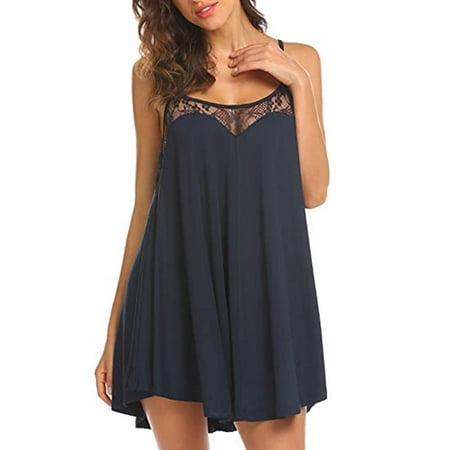 

Alishebuy Sleeveless Camisole Sleep Dress for Women Loose Lace Sexy Nighty Navy Blue