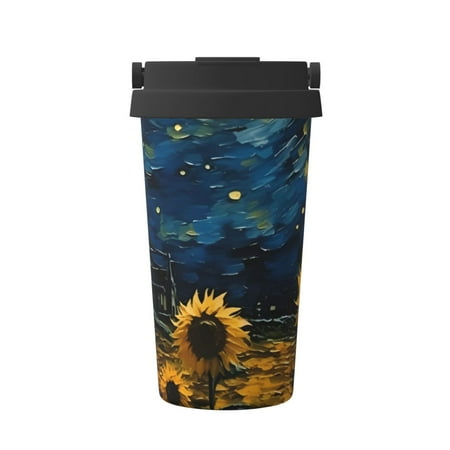 

Matuu Oil Starry Sky Sunflower for Insulated Coffee Mug Reusable Travel Coffee Cup Spill Proof 16oz Stainless Steel Coffee Cups for Hot/Ice Coffee Tea