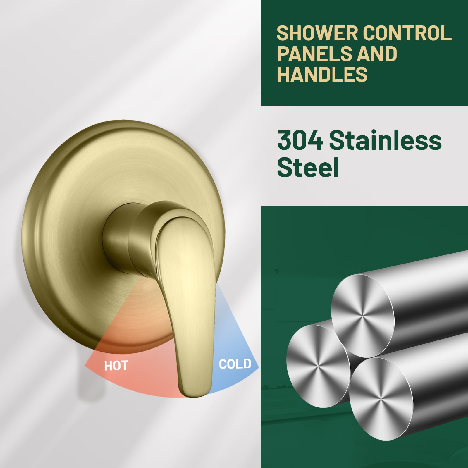 Cobbe 8-Inch Single Handle Bathroom Rain Shower Head Set with 6-Spray Patterns ABS Rainshower Showerhead Brushed Gold