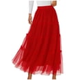 thumbnail image 2 of BRGZLK Women's Long Skirt Summer Solid Color Mesh Casual 2026 Spring Fashion Elastic High Waisted Tiered Flowy Fairy A-Line Half Skirt, 2 of 7