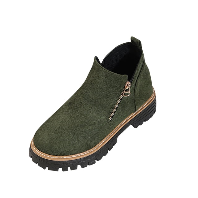 Green Ankle Boots For Womens With Double Zipper Closure Thick Heel Chunky Heel Round Toe Solid Color For Fall Winter Casual Fashion Wear Size 40