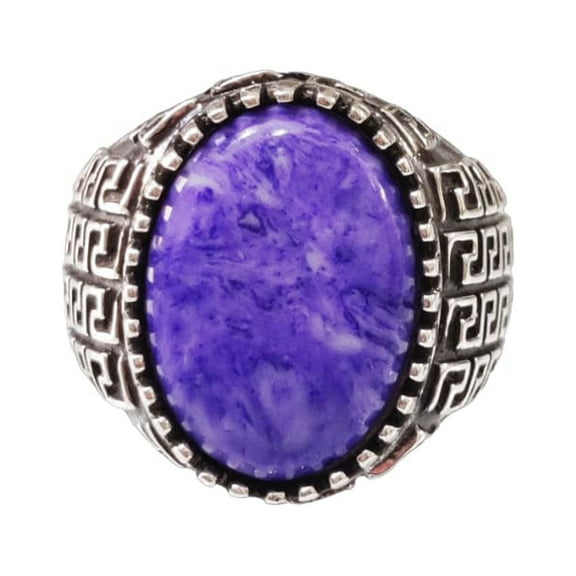 Charoite Mans Ring, Natural Purple Charoite Ring, Oxidized Silver Jewelry, 925 Silver Ring, Birthday Gift, Heavy Mens Ring, Arabic Design, Ottoman Style Ring, Christmas, Turkey Mens Signet Ring